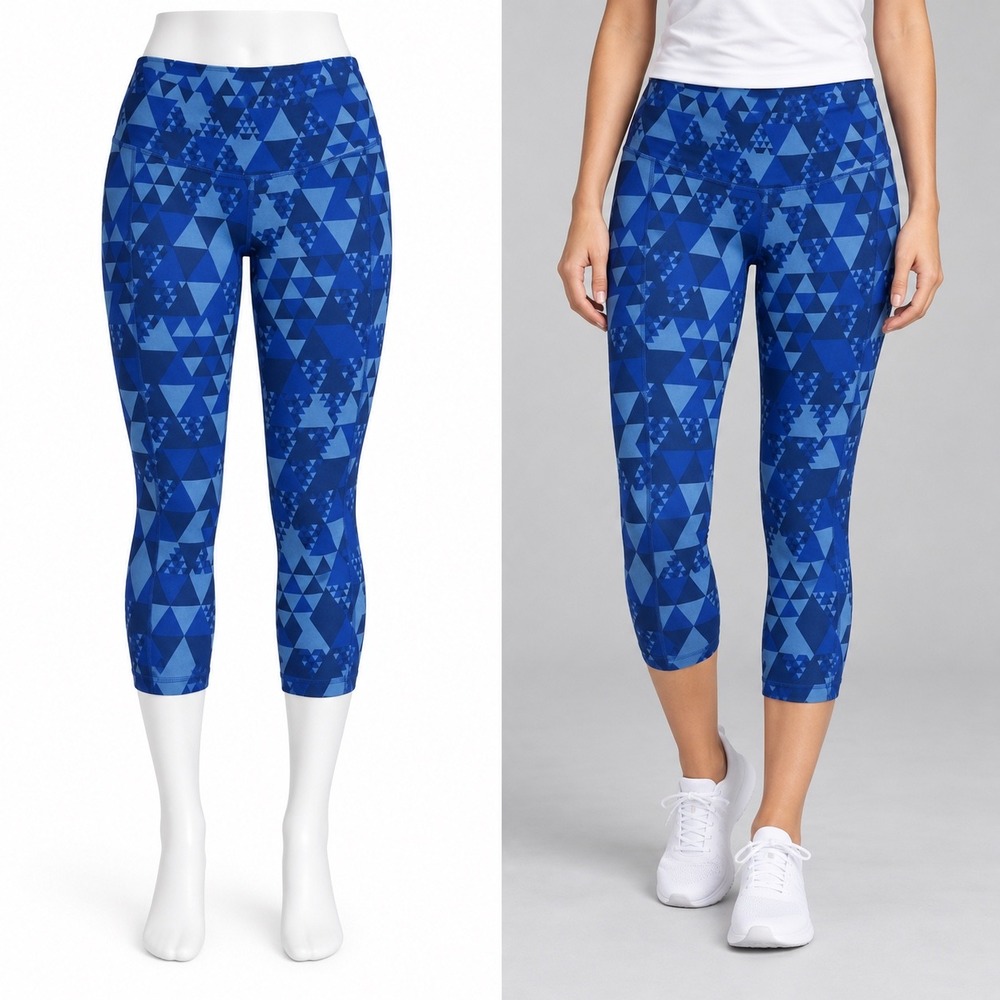 Old Navy Active Women's M Blue Geometric Print Cropped Capri Workout Leggings